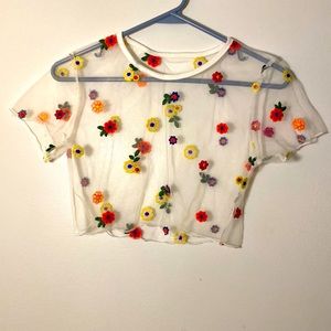 Transparent cropped floral tee